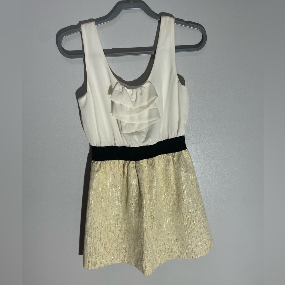 BCX Dress with White Top Half and Gold Bottom Half.  Size medium
